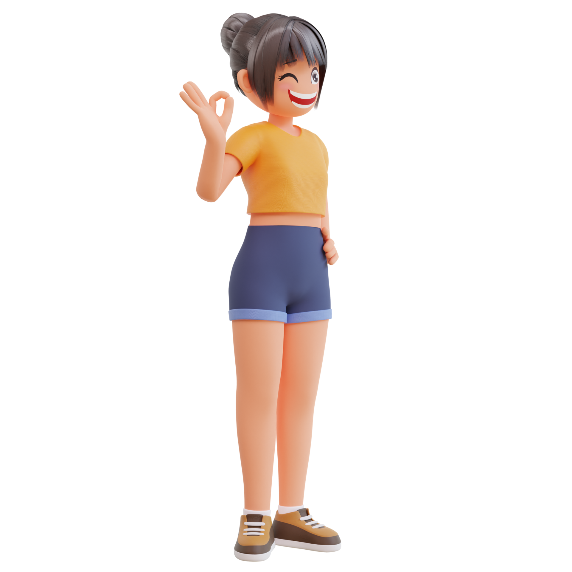 süß Mädchen Show Hand mit in Ordnung Symbol 3d Karikatur Illustration