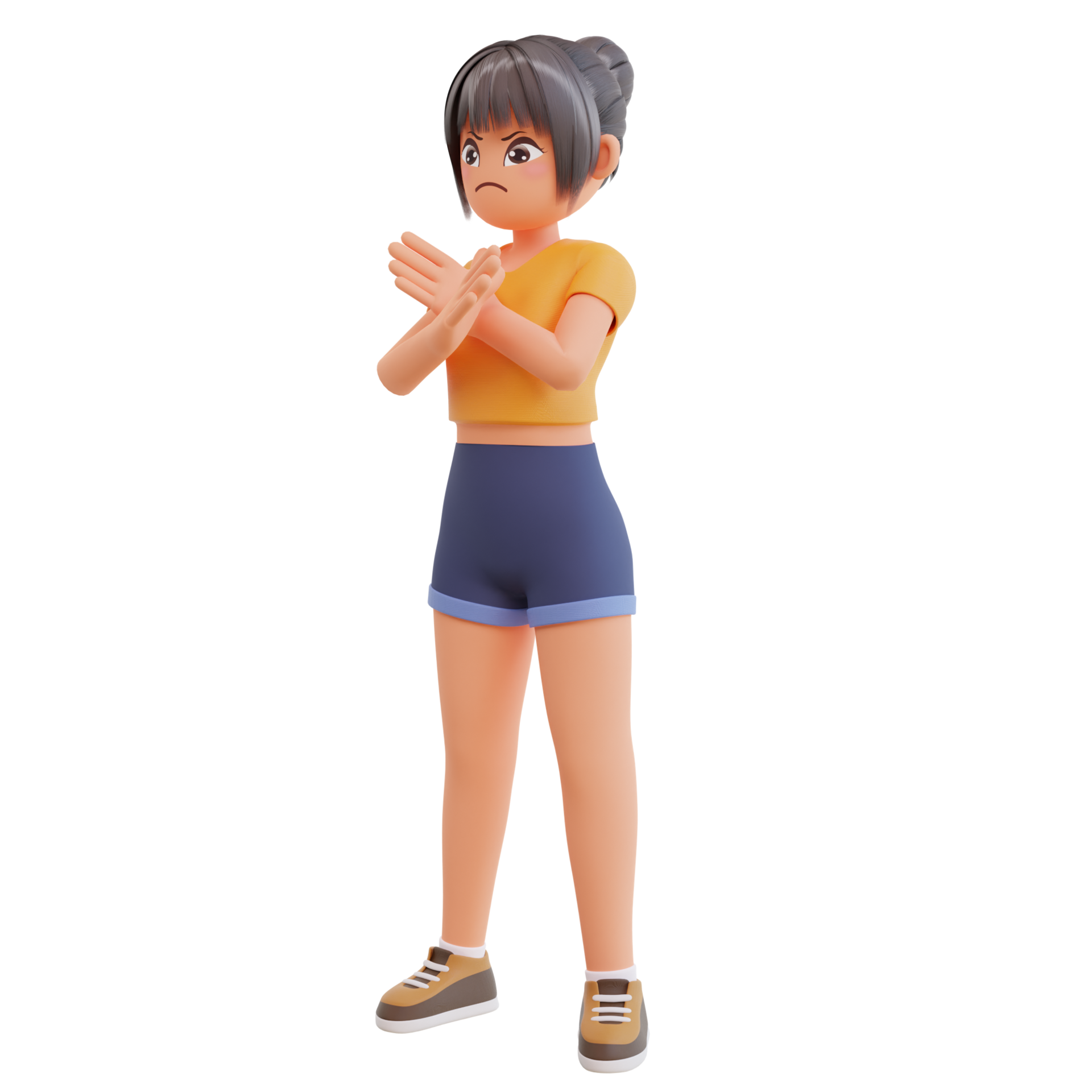 Cute girl Cross hands no gesture 3d cartoon illustration 21457292 PNG