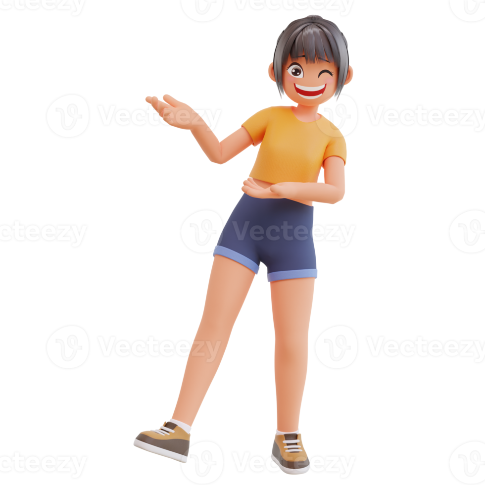 Cute girls showing something 3d cartoon illustration png