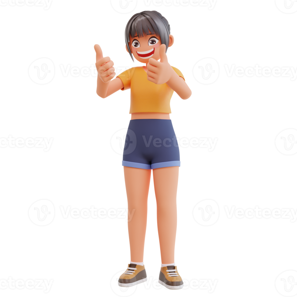 Cute girls thumb up 3d cartoon illustration png