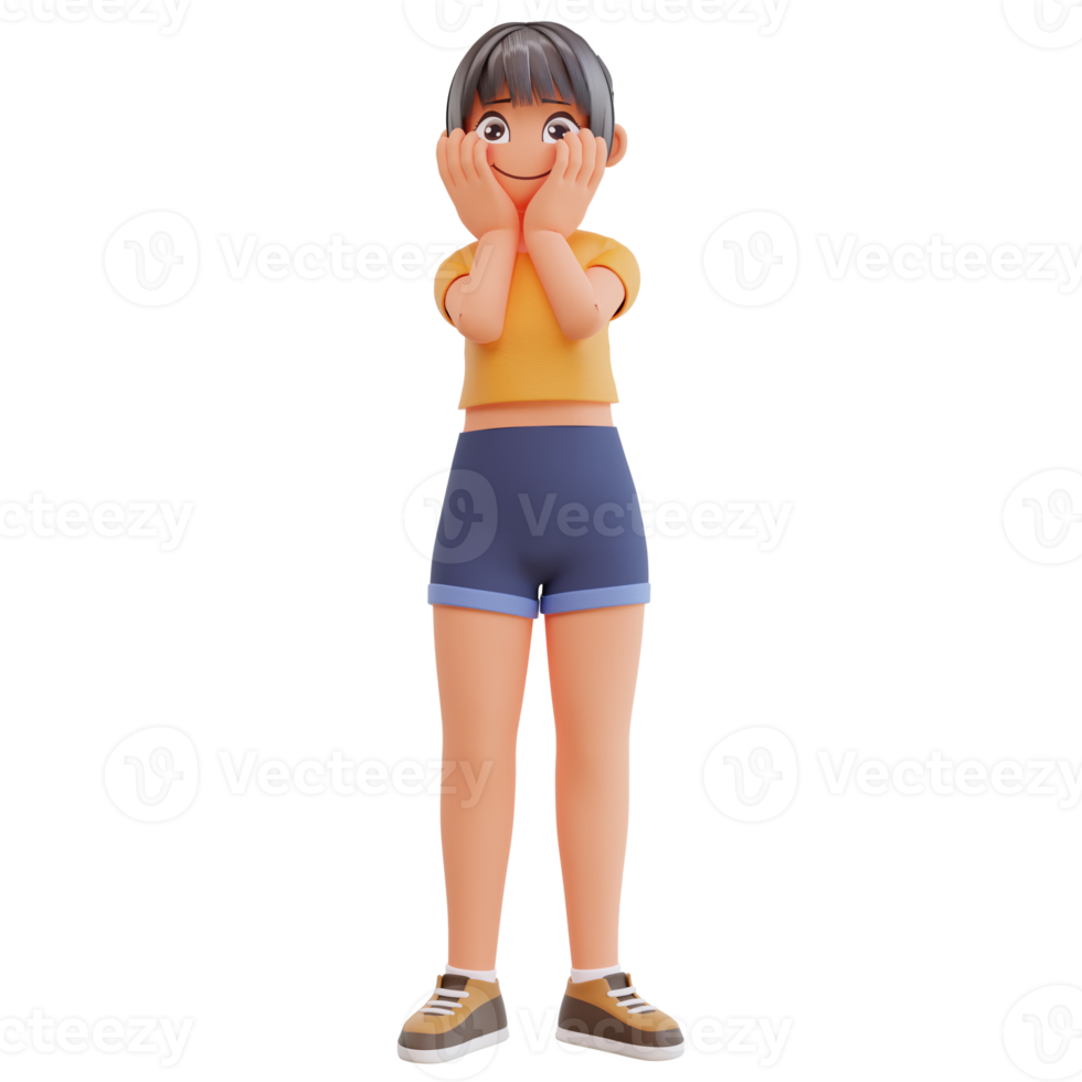 Cute girls smiling posing happy 3d cartoon illustration png