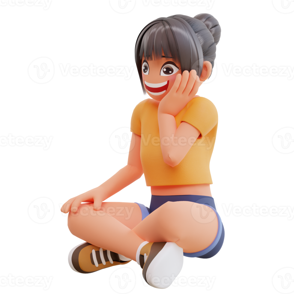 Cute girls smiling posing happy 3d cartoon illustration png