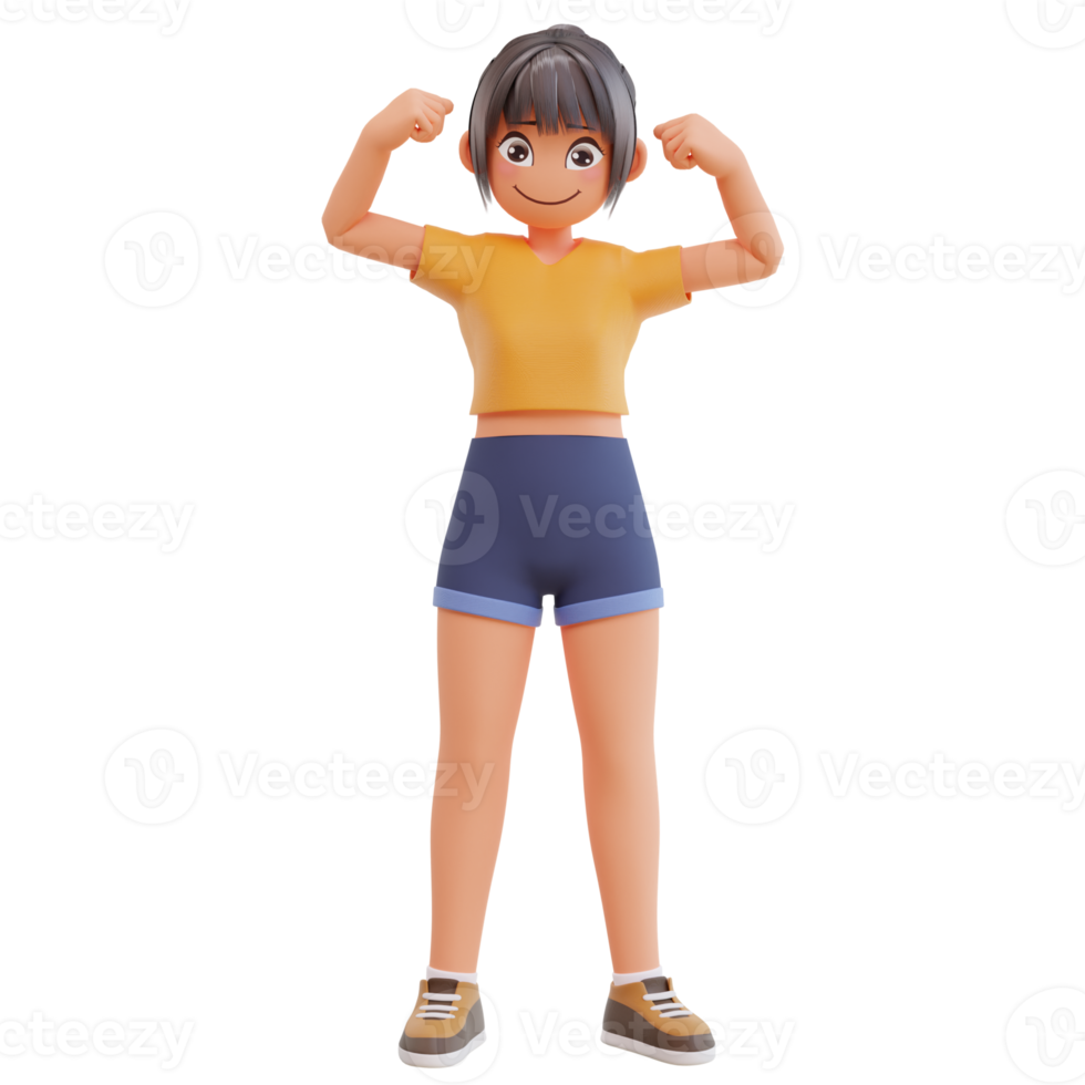 Cute girls smiling posing happy 3d cartoon illustration png