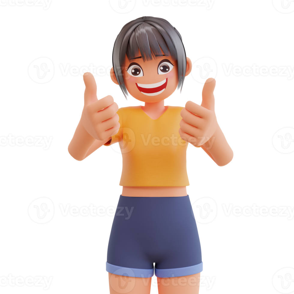 Cute girls thumb up 3d cartoon illustration png