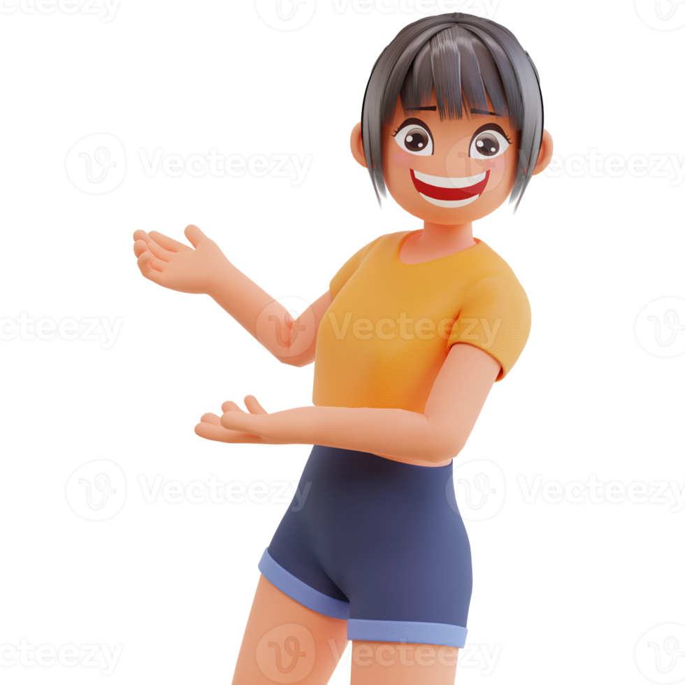 Cute girls showing something 3d cartoon illustration png