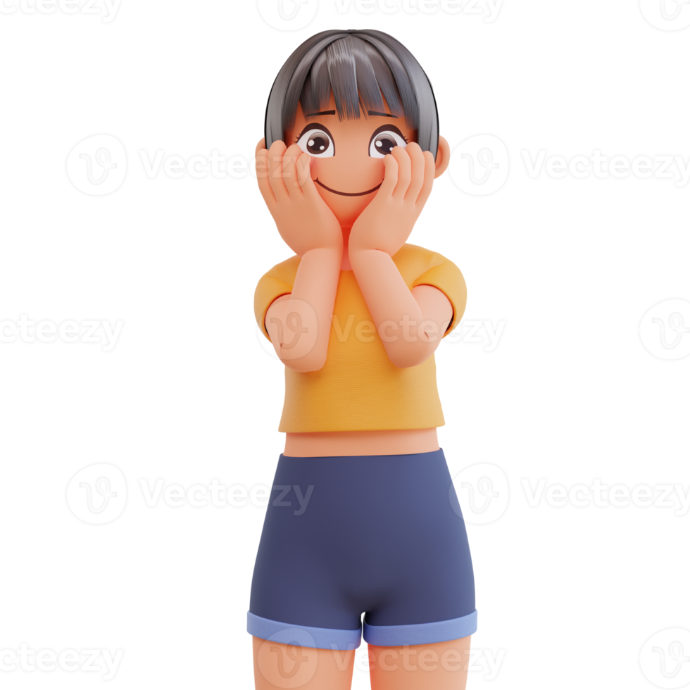 Cute girls smiling posing happy 3d cartoon illustration png