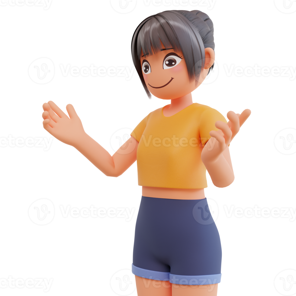 Cute girls explain something 3d cartoon illustration png