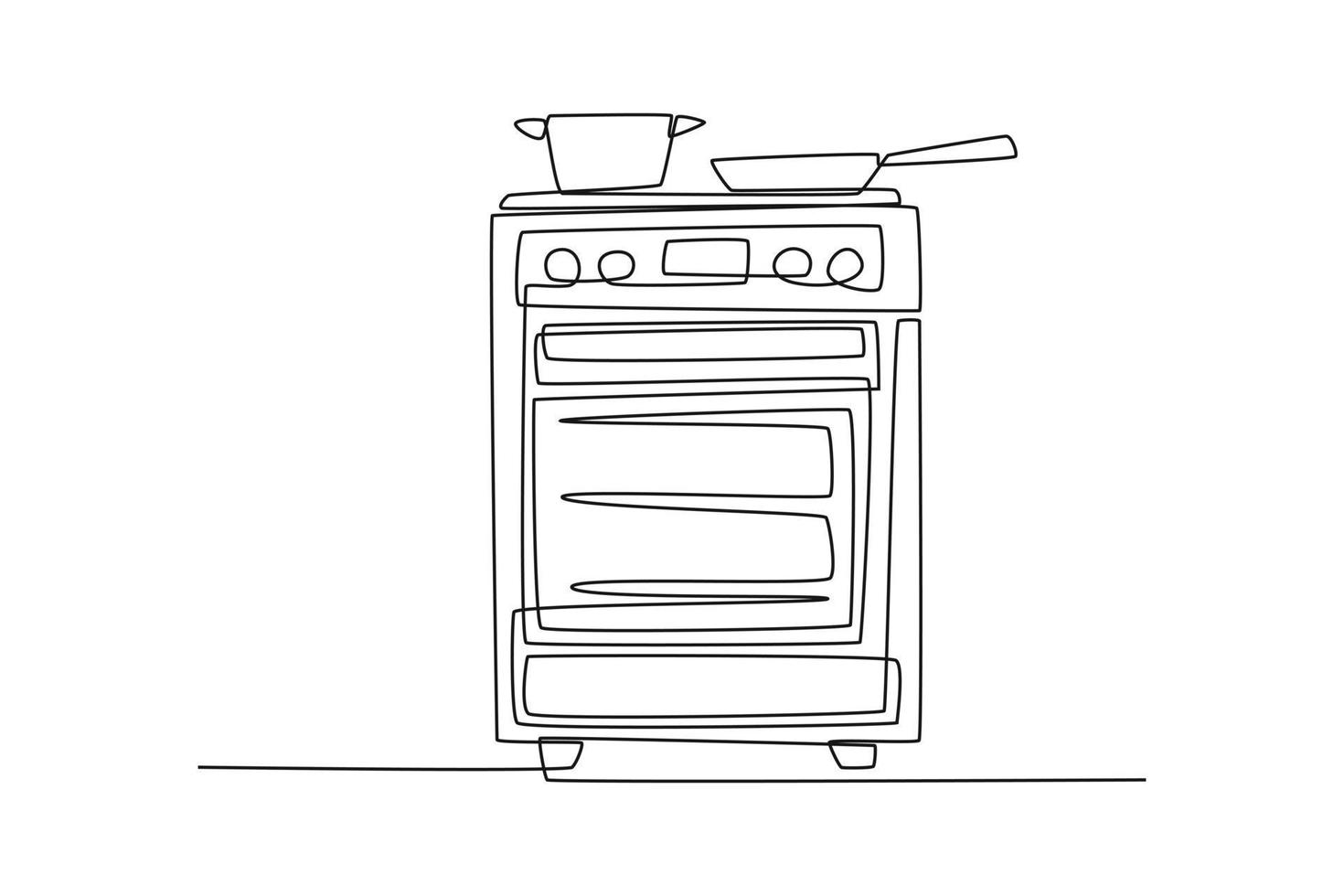 soltero una línea dibujo moderno gas estufa y horno para cocinando. cocina habitación concepto continuo línea dibujar diseño gráfico vector ilustración