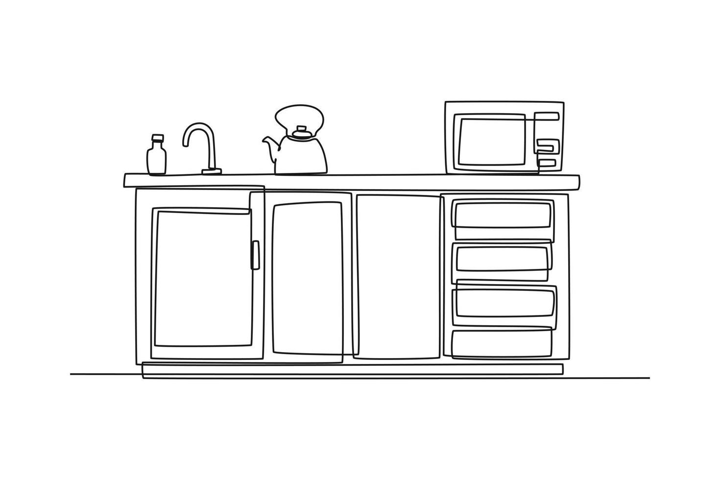 soltero una línea dibujo microondas en el cocina. cocina habitación concepto continuo línea dibujar diseño gráfico vector ilustración
