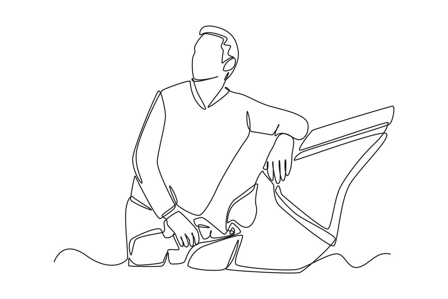 Single one-line drawing man refueling car looking at total price. Gas station concept continuous line draw design graphic vector illustration