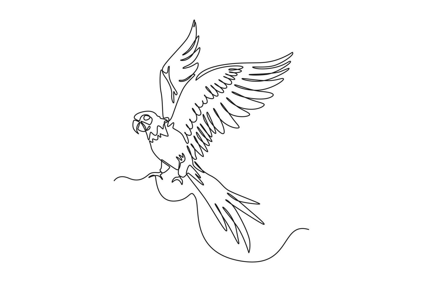Continuous one-line drawing a parrot is flying to its nest . Animals concept single line draw design graphic vector illustration
