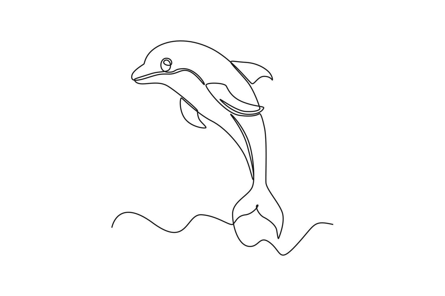 continuo una línea dibujo un delfín saltando en el mar animales concepto soltero línea dibujar diseño gráfico vector ilustración