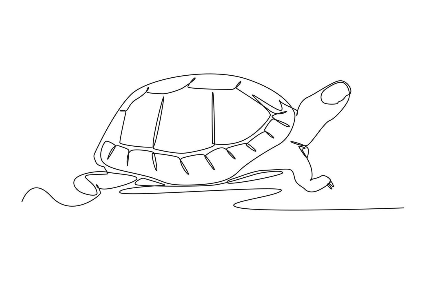 Continuous one-line drawing a turtle was crawling on the ground. Animals concept single line draw design graphic vector illustration