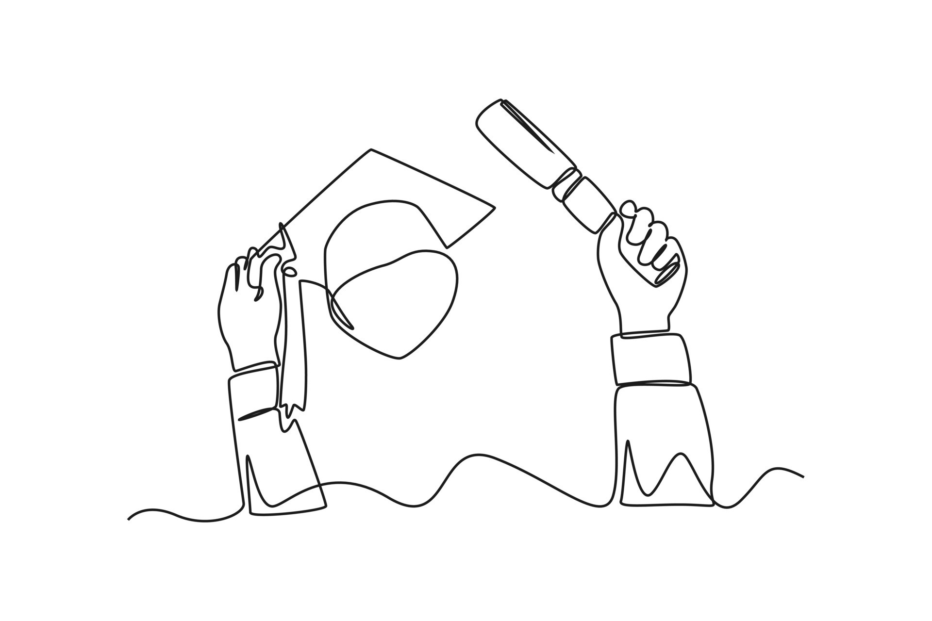 Continuous oneline drawing hand holding graduation cap and graduation