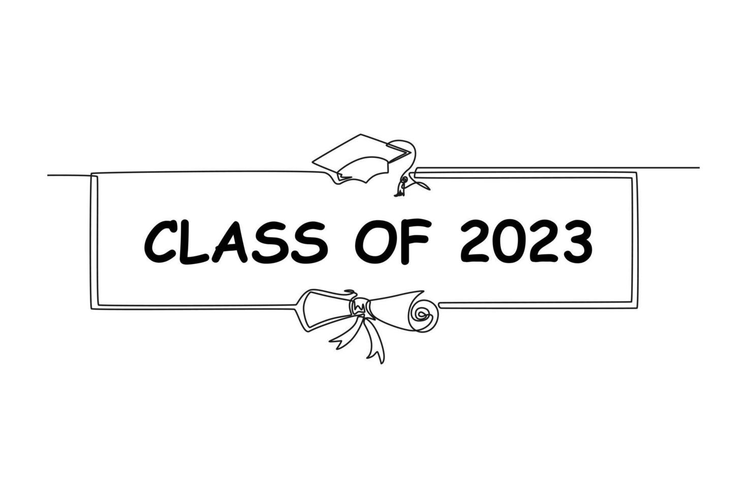 Continuous one-line drawing long frame class of 2023. Class of 2023 concept single line draws design graphic vector illustration