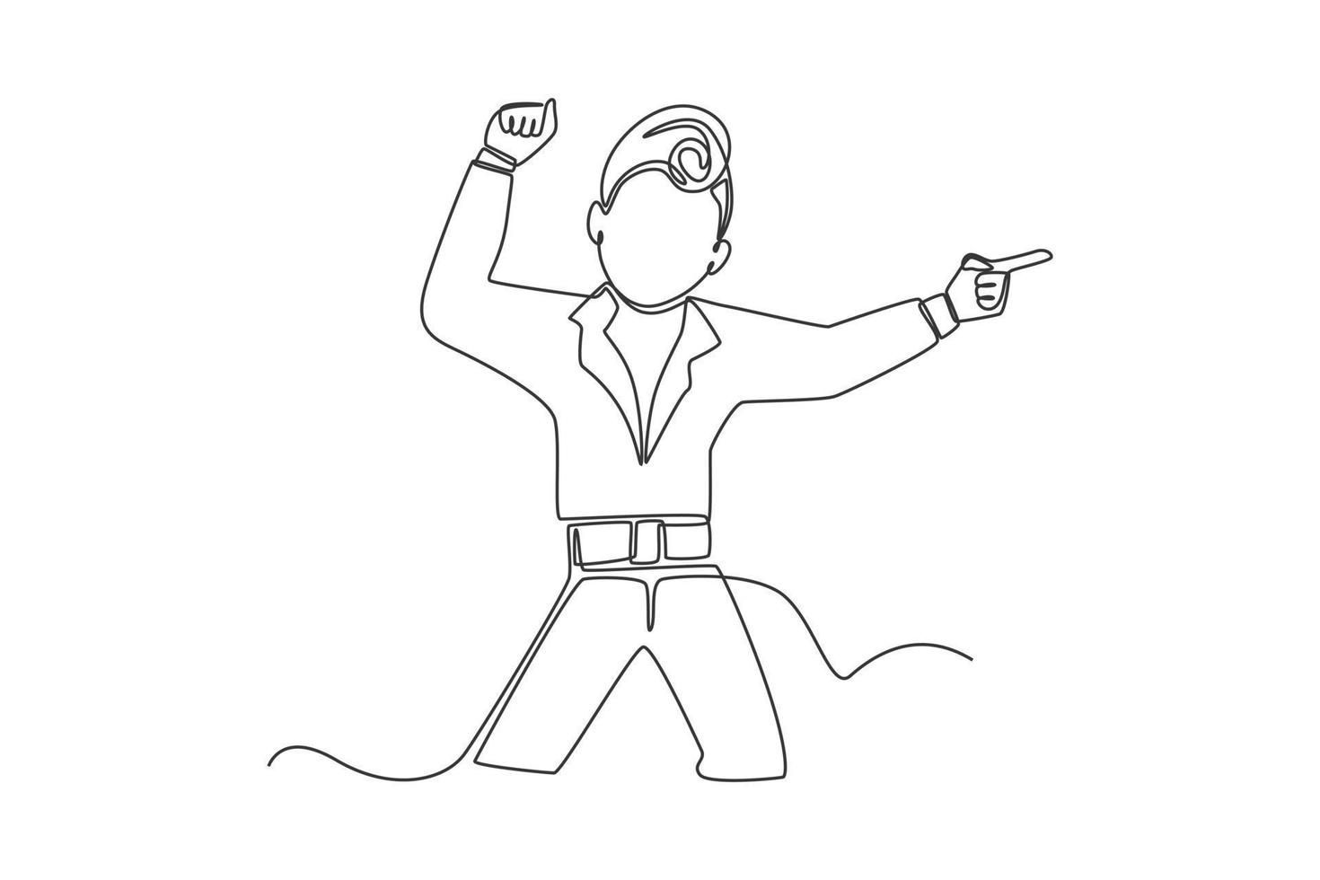 Continuous one-line men wear 70s clothes while dancing. 70s style concept single line draws design graphic vector illustration