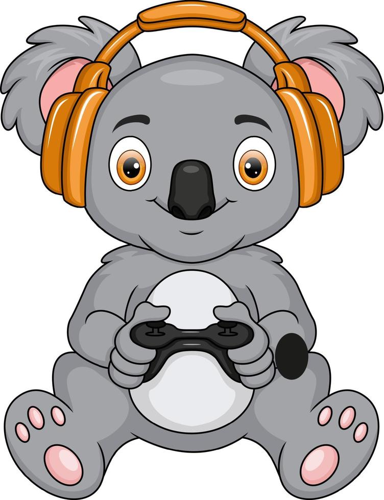 linda coala dibujos animados jugando juego con auricular vector