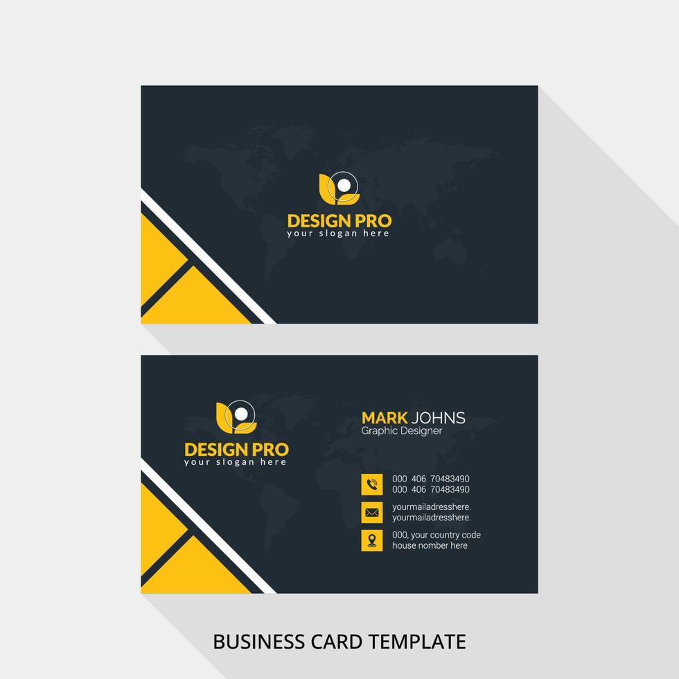 Visiting Card Template. Stationery design, Flat style vector illustration, Black and yellow colors,