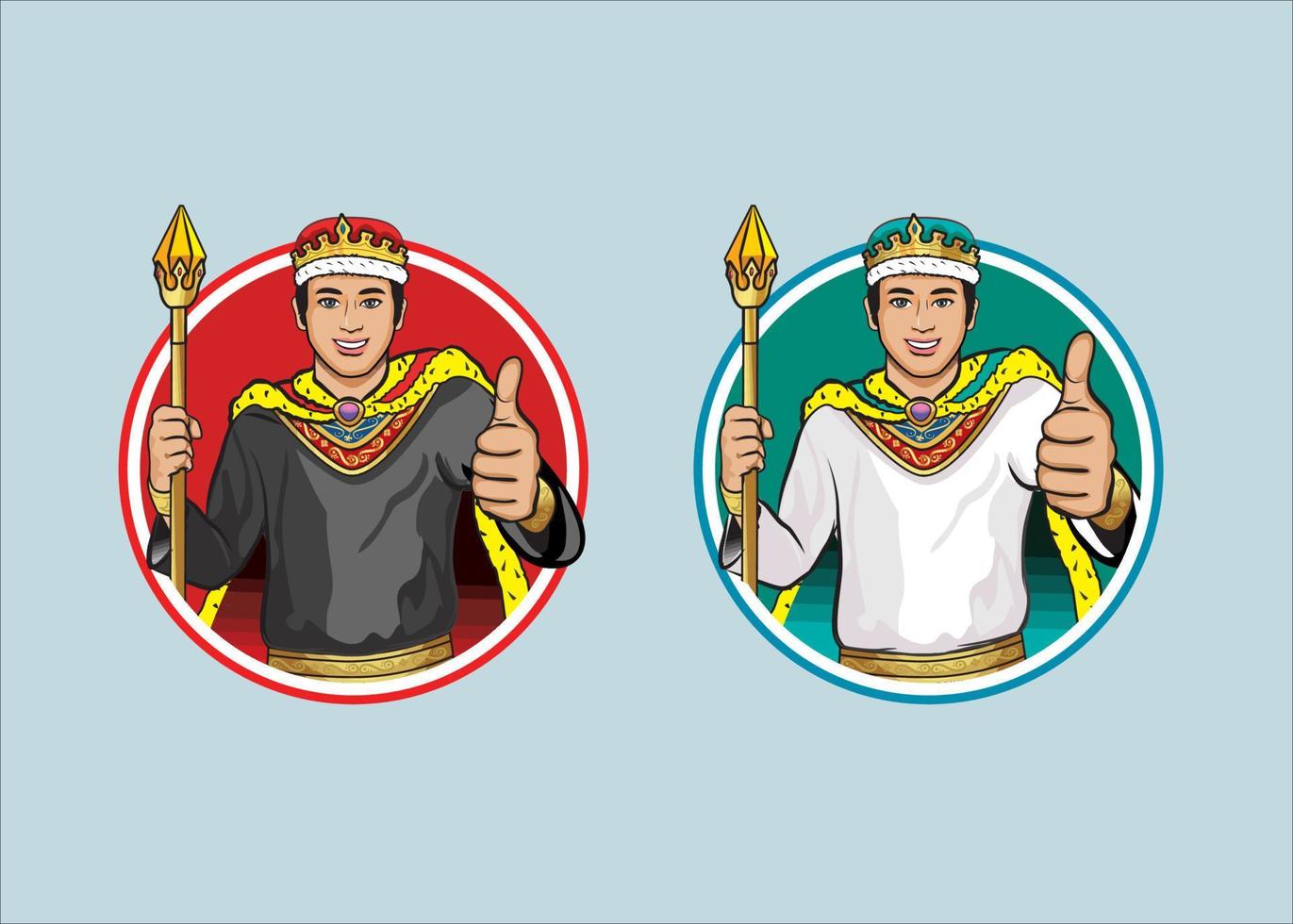 Illustration of two king hold the golden scepter, vector design, king cartoon character.