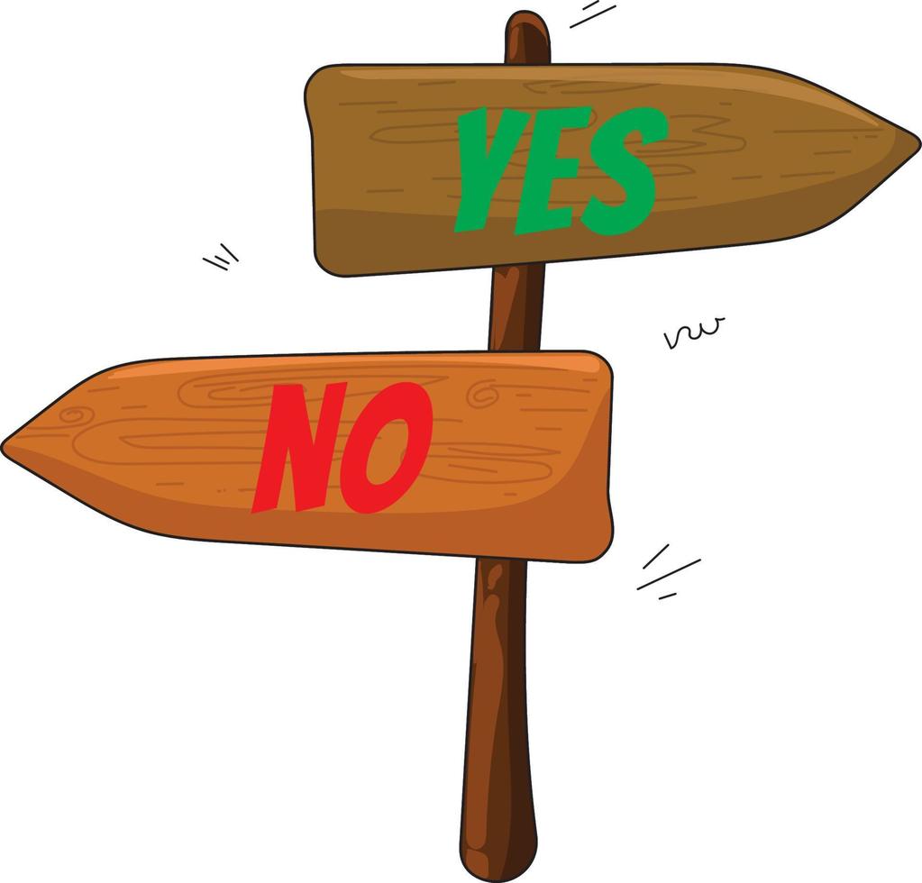 wooden directional sign with a yes or no option. vector