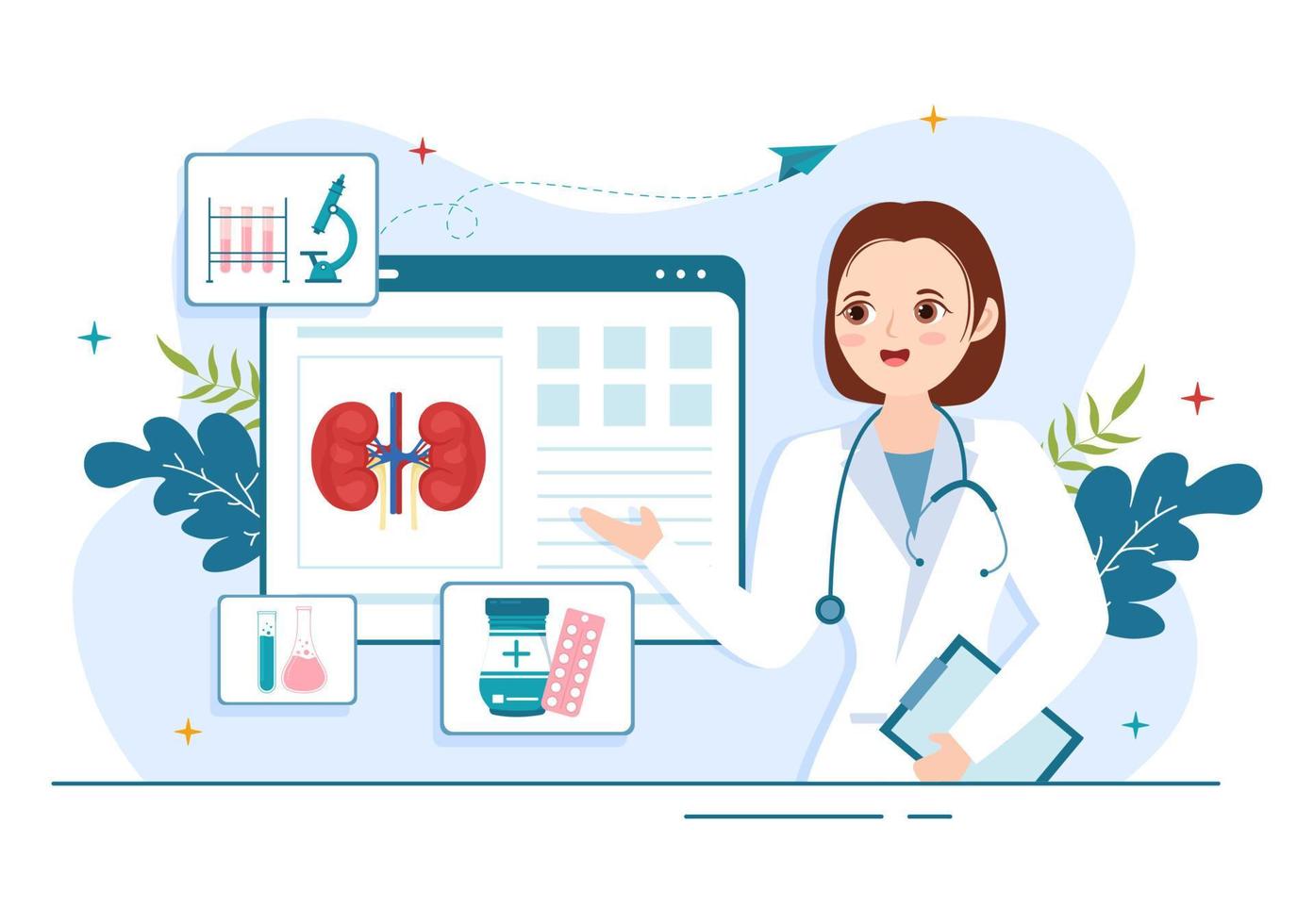 Nephrologist Illustration with Cardiologist, Proctologist and Treat Kidneys Organ in Flat Cartoon Hand Drawn for Web Banner or Landing Page Templates vector