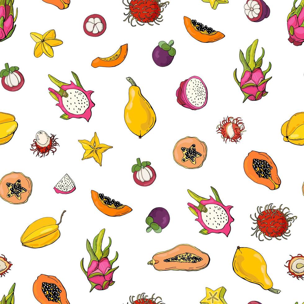 Seamless pattern with exotic fruits. Design for fabric, textile, wallpaper, packaging. vector