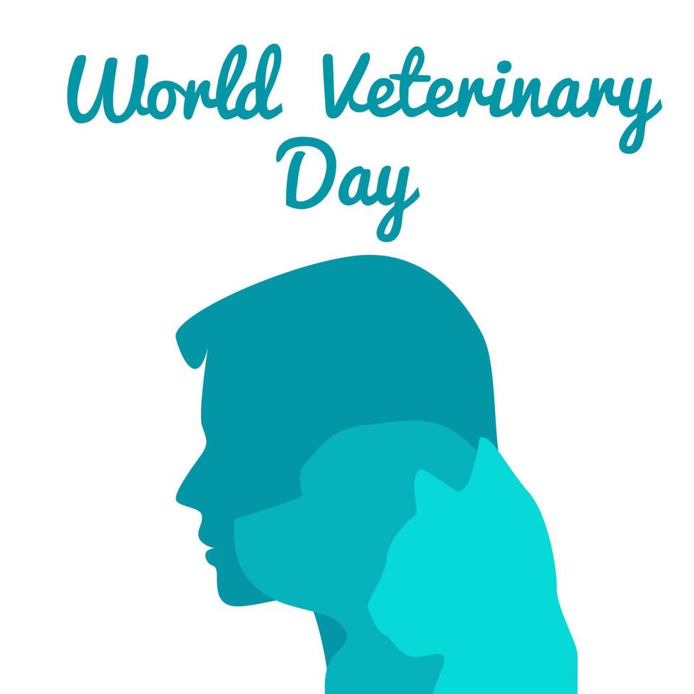 World Veterinary Day vector. Dog, cat and man silhouette vector. Pets from side silhouette icon isolated on a white background. Domestic animals together vector. Important day vector