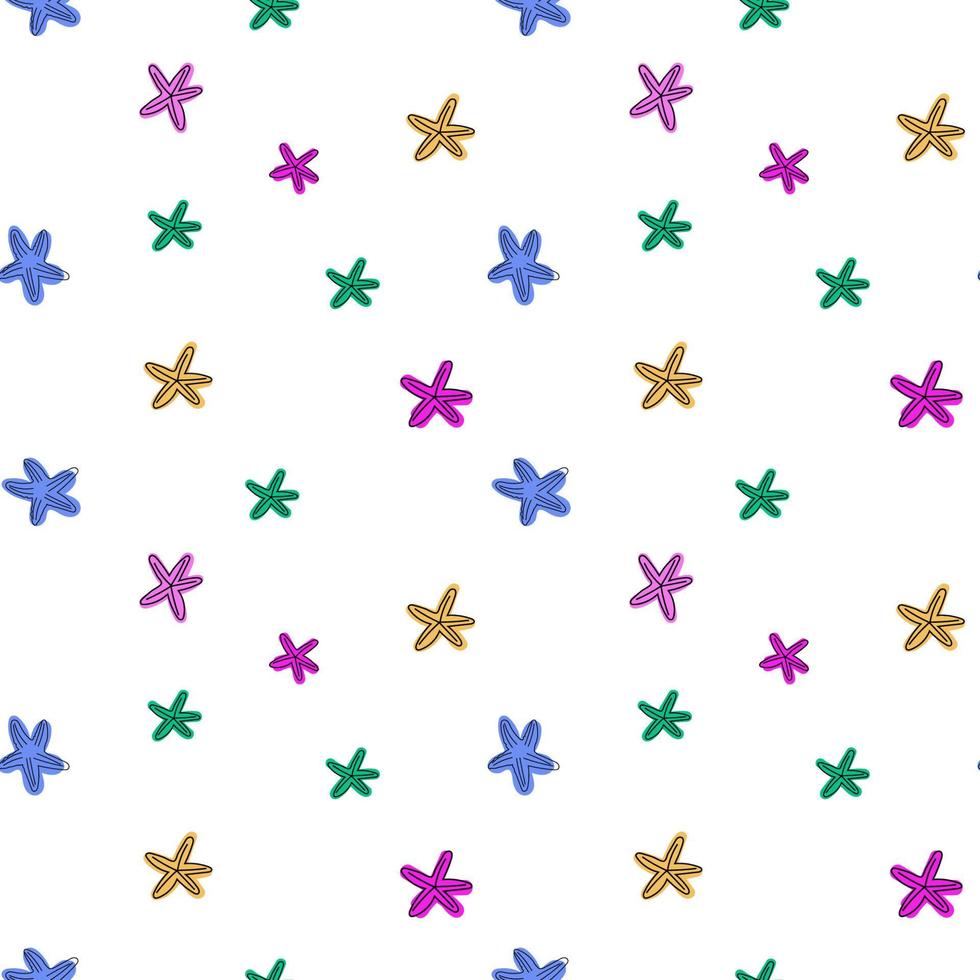 Seamless vector pattern with cute various starfishes. Summer hand drawn background for package, wrapping paper, banner, prints, card, gift, fabric, card, textile, wallpaper