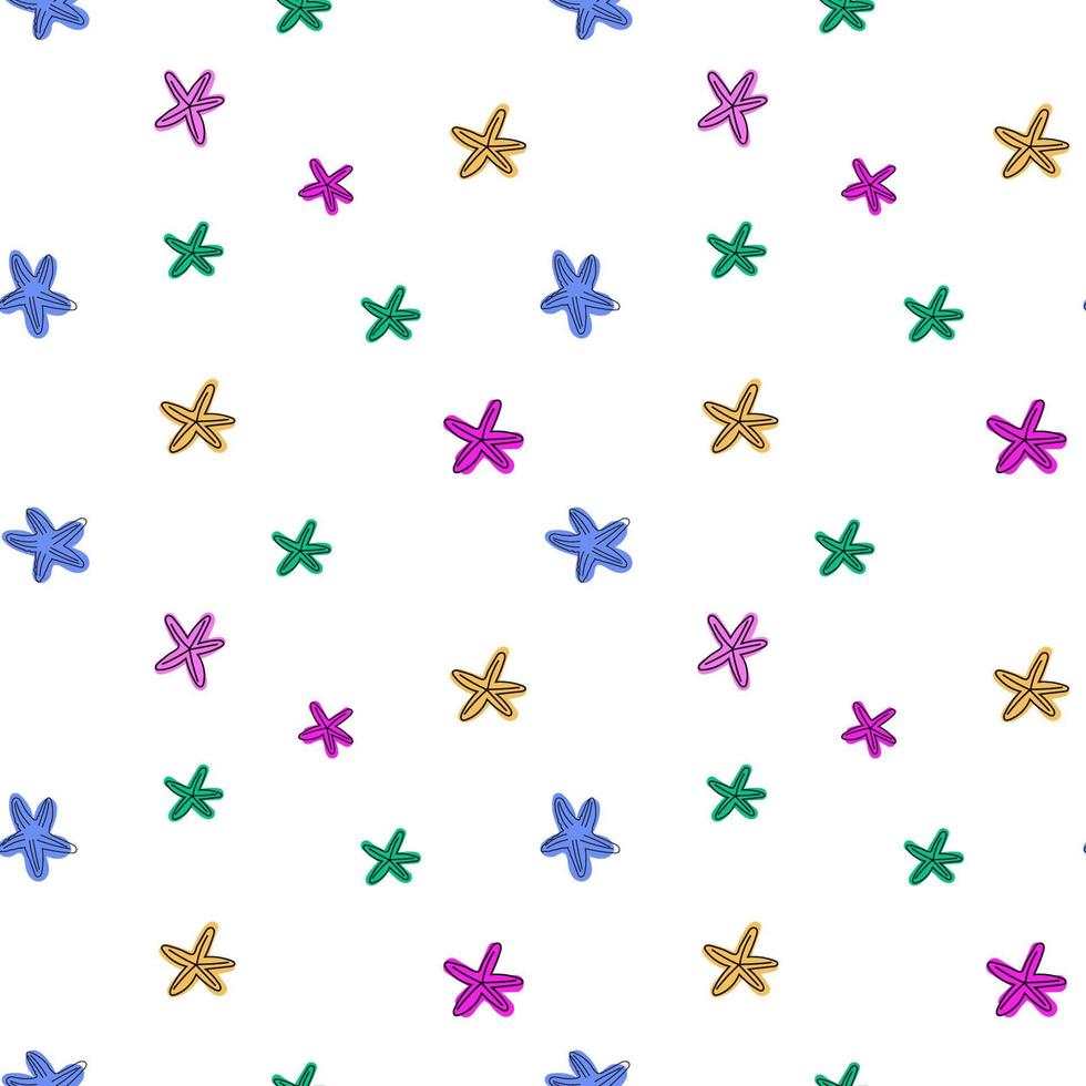 sin costura vector modelo con linda varios estrellas de mar verano mano dibujado antecedentes para paquete, envase papel, bandera, huellas dactilares, tarjeta, regalo, tela, tarjeta, textil, fondo de pantalla