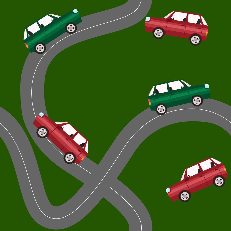 Seamless vector pattern with small cars and road signs on white background. for fabric, wrapping, textile, wallpaper, apparel design. Vector illustration.