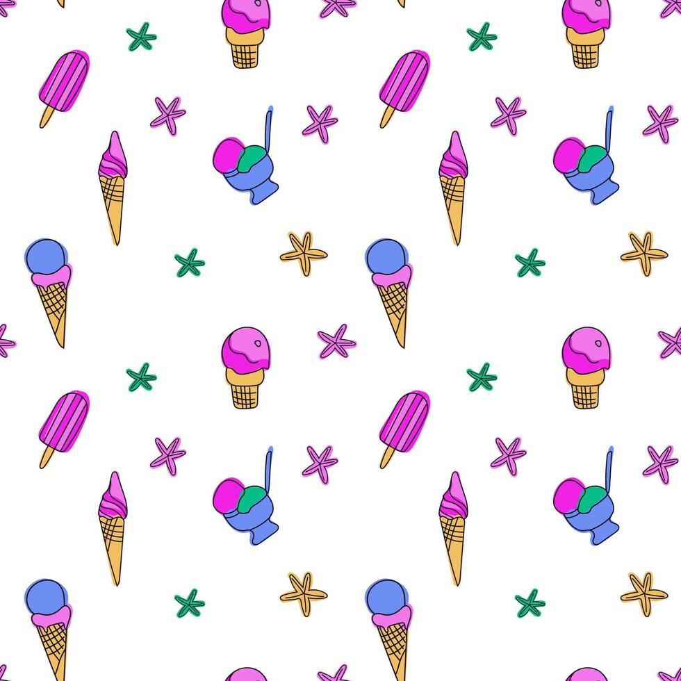 Summer seamless pattern with hand drawn ice cream. Modern Sweet pink texture for fabric, textile, wallpaper. Vector illustration.