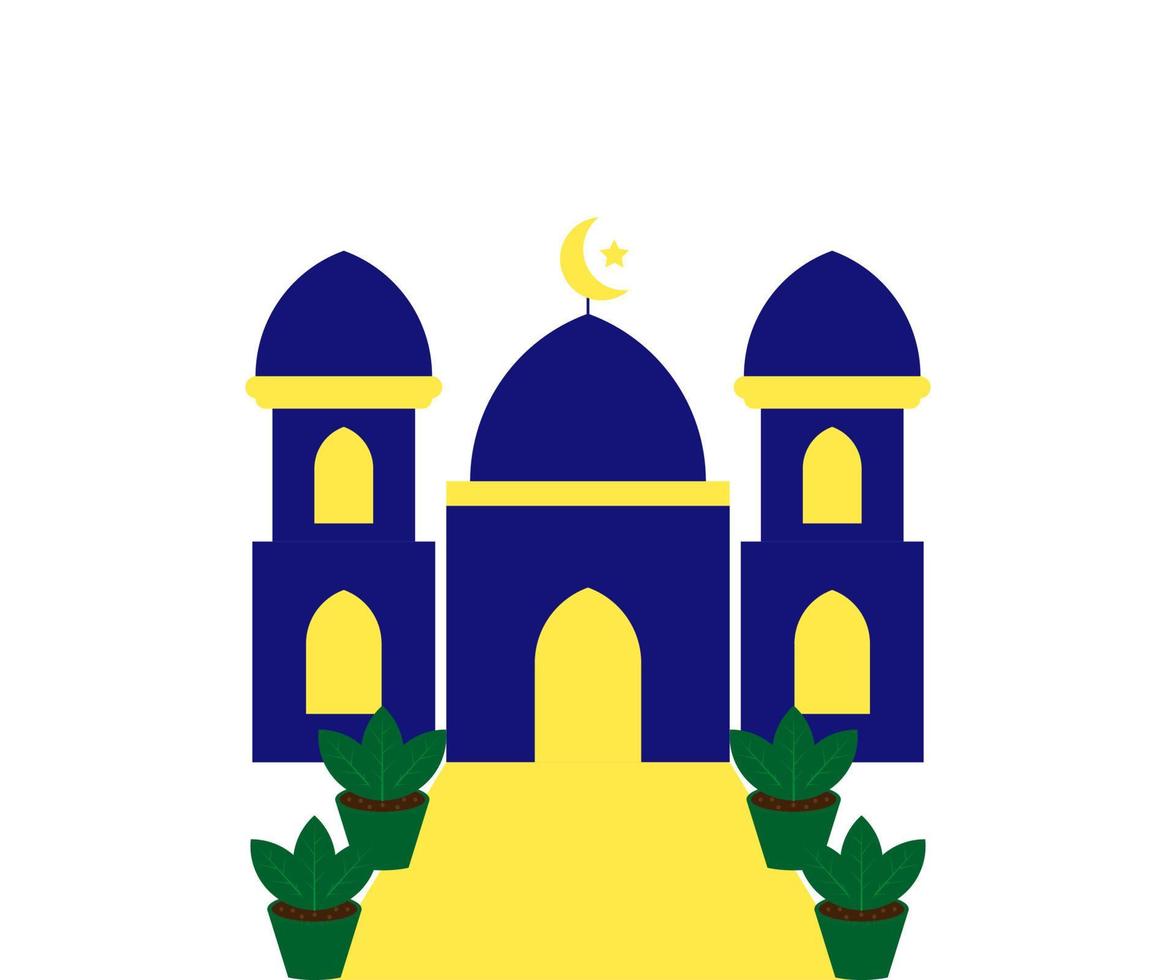 Flat Mosque With Flower Pot Design Vector Illustrator