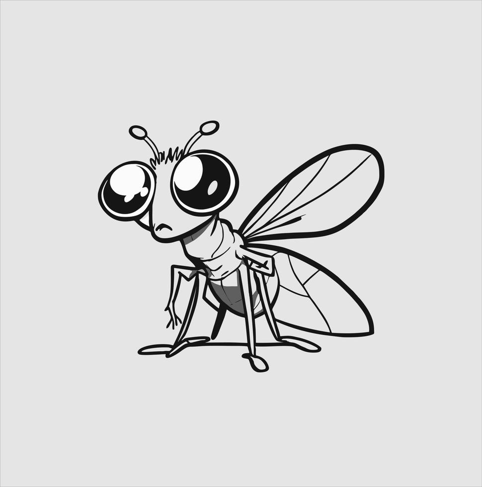 negro silueta mosca dibujos animados vector ilustración. aislado blanco antecedentes. mosca icono. para logo o colorante libro