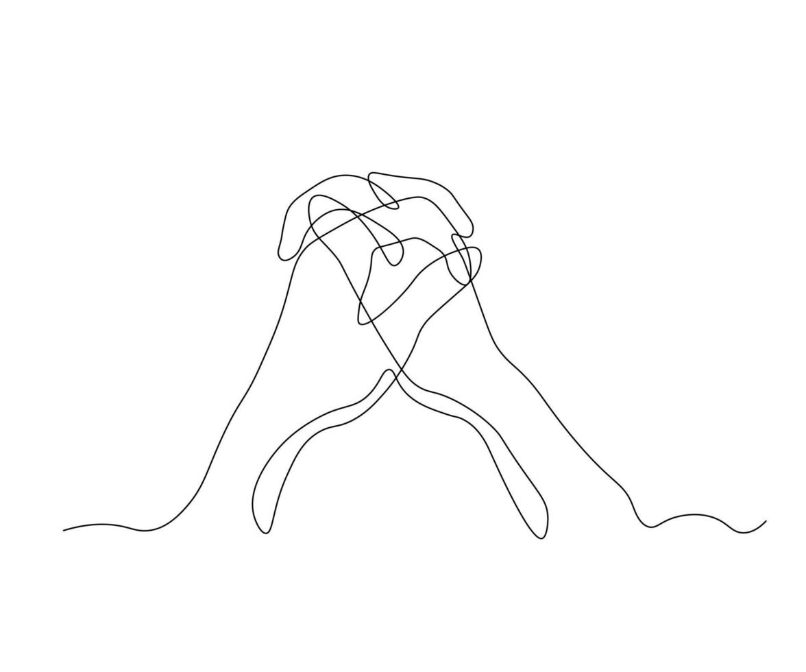 abstract Hands Holding Each other with fingers crossed Continuous One Line Drawing vector