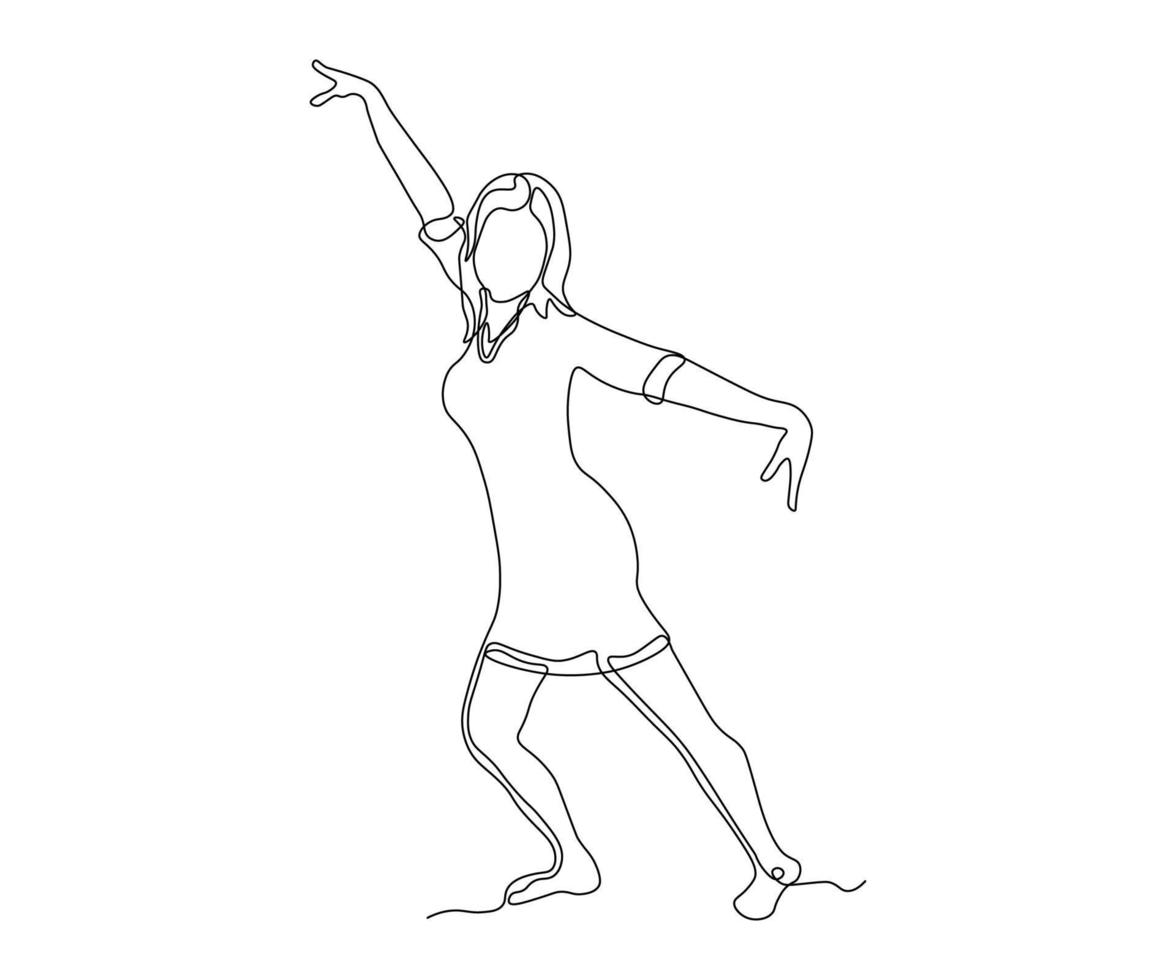 resumen niña sin un cara en un bailando pose, con extendido brazos, ballet, bailarín continuo uno línea dibujo vector