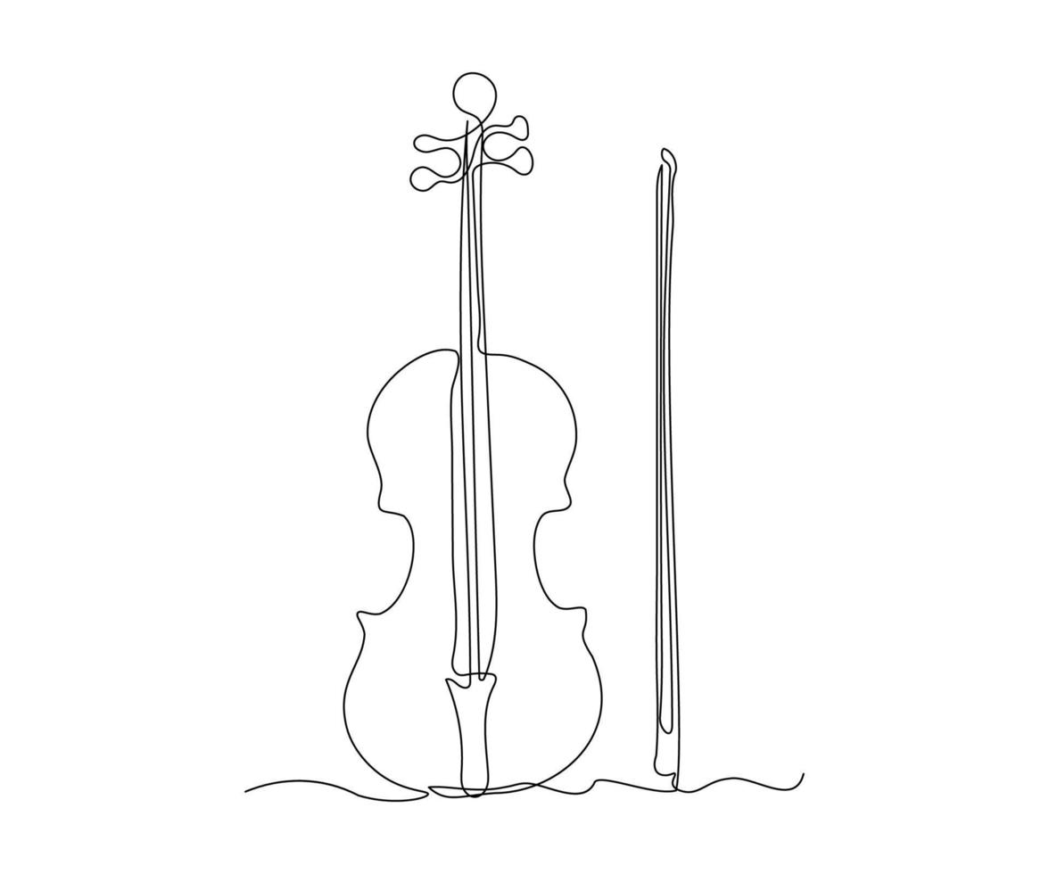 abstract Violin and Bow Continuous On Line Drawing vector