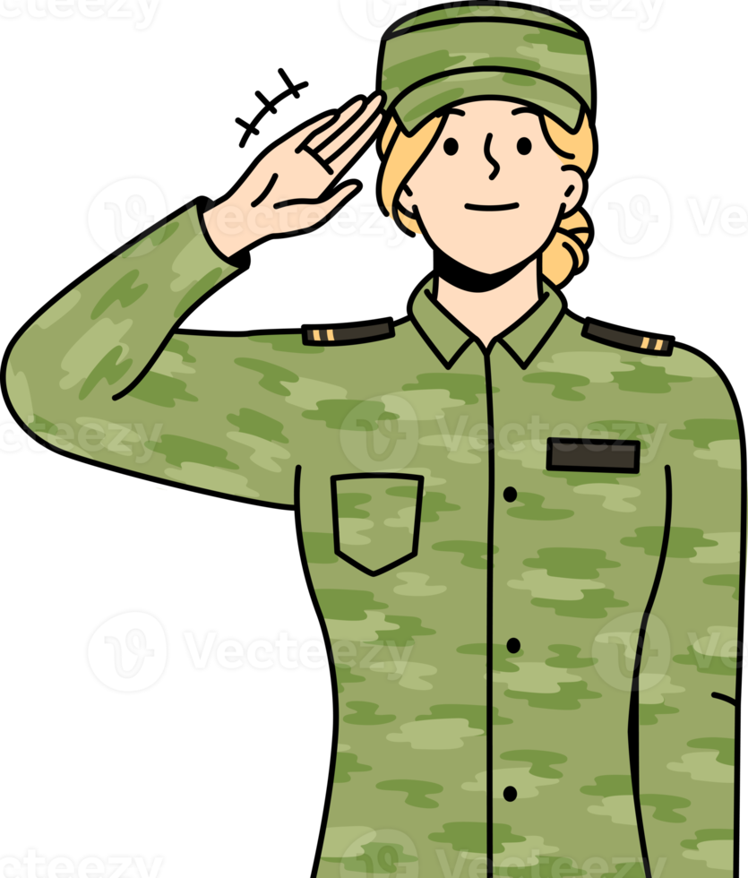 hembra soldado en uniforme saludando png
