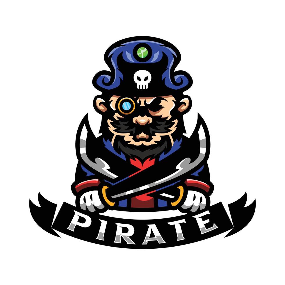 pirata hombre participación espada mascota vector ilustración