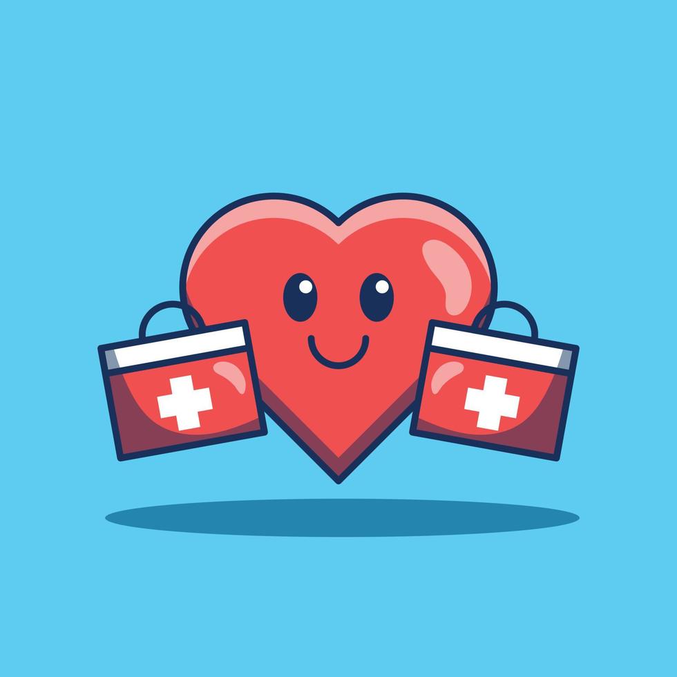 linda corazón personaje con médico caja vector ilustración