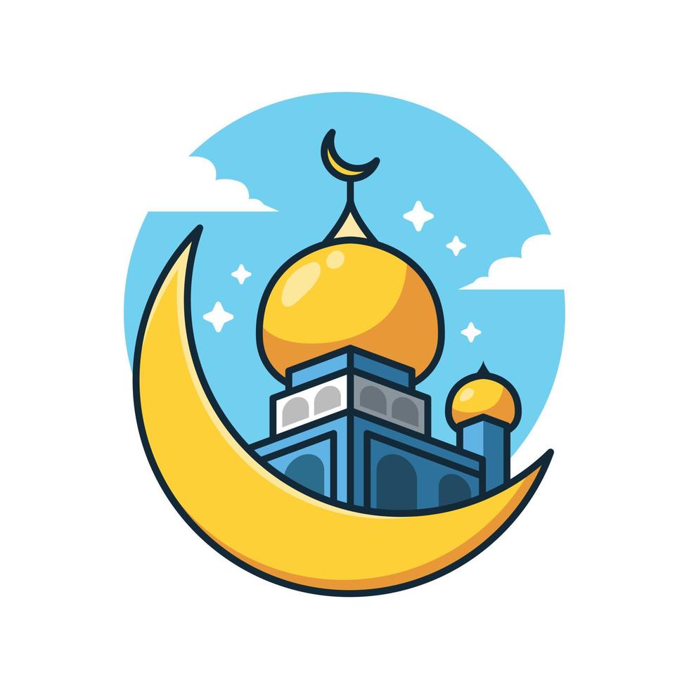 Islamic Mosque in The Moon Cartoon Vector Illustration. Vector For Ramadan.