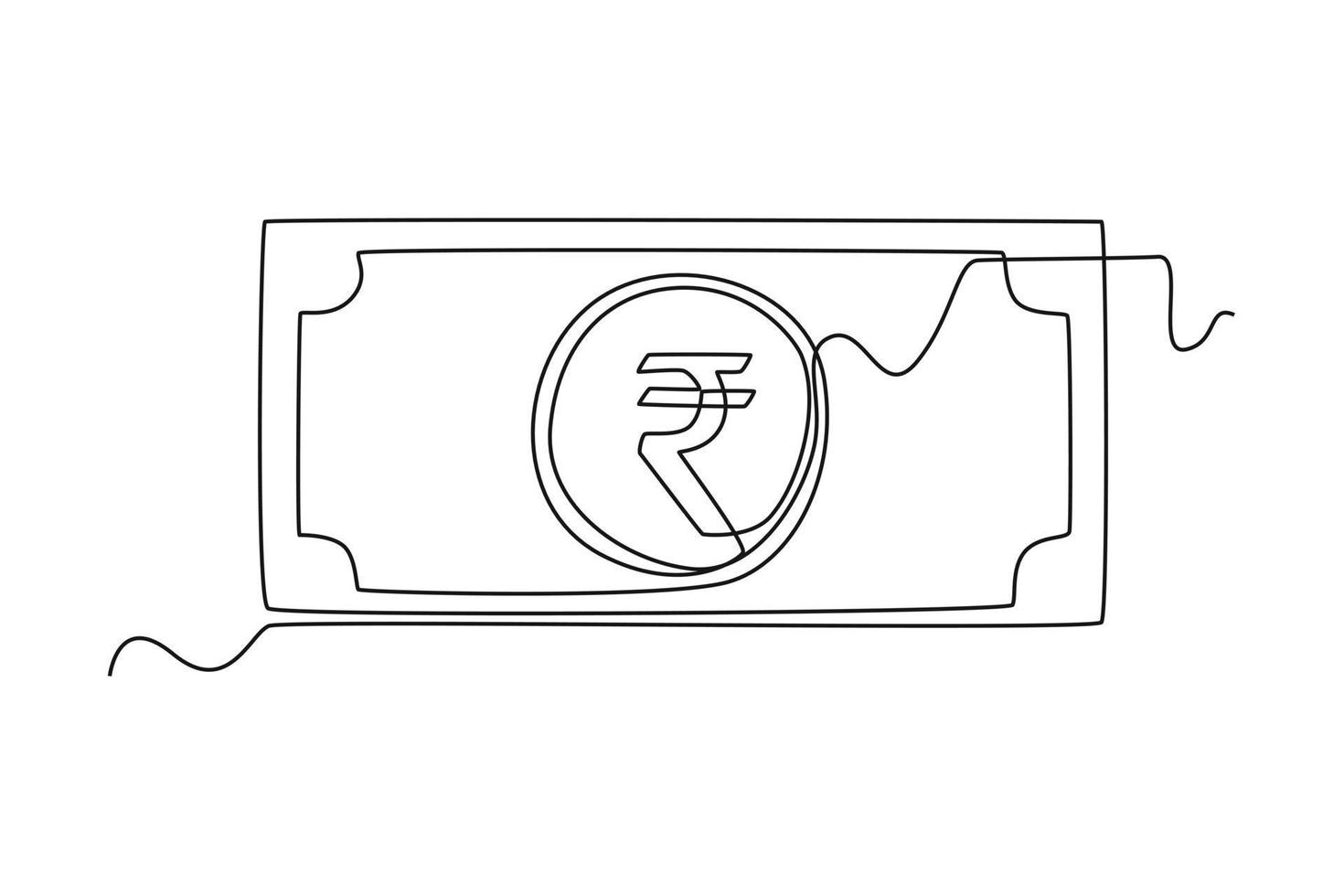 Single oneline drawing rupee coin currency from India. Country