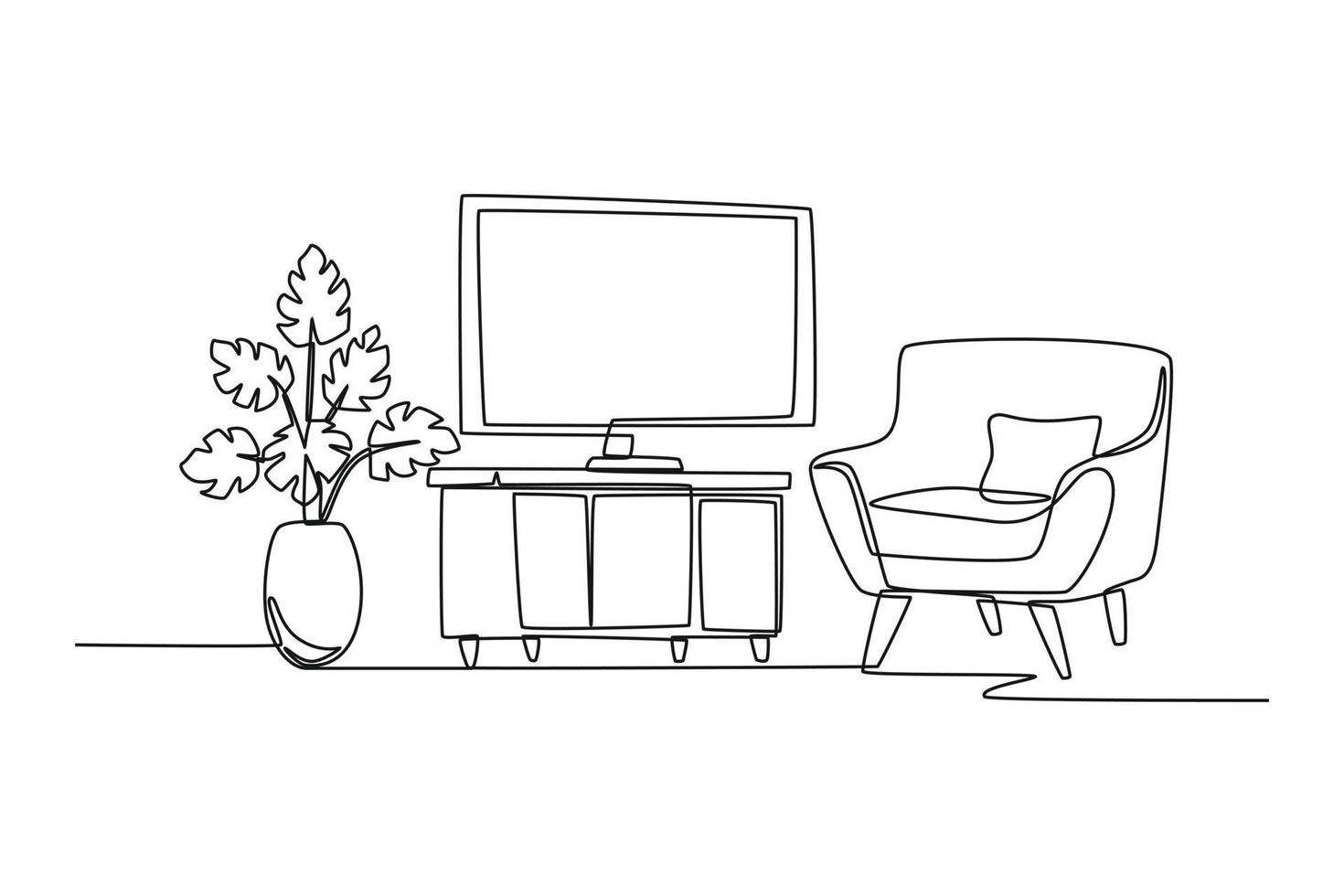 Continuous one-line drawing of mini living room decoration with ...