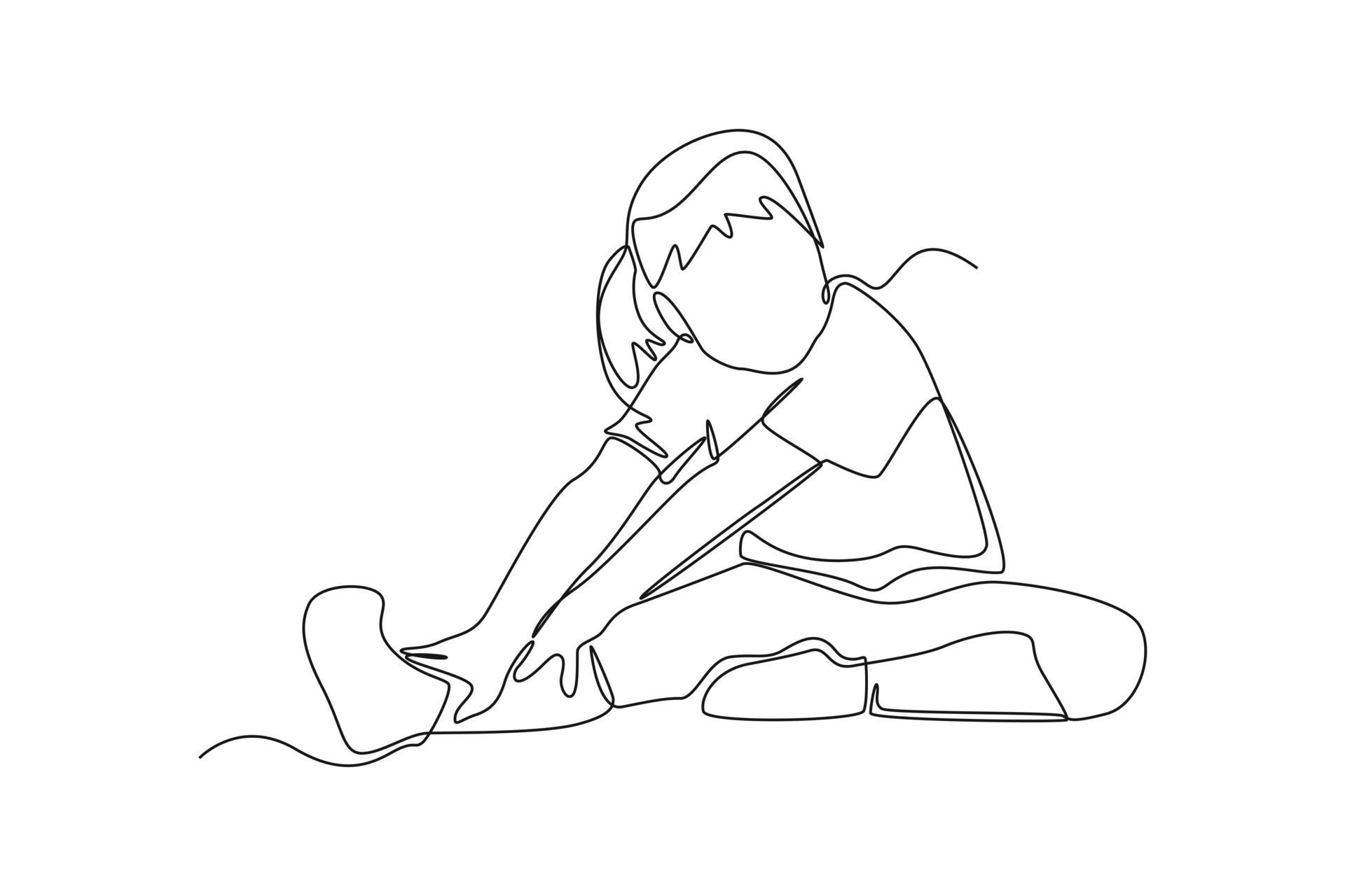 Single one line drawing happy kids doing exercise. Fitness activity