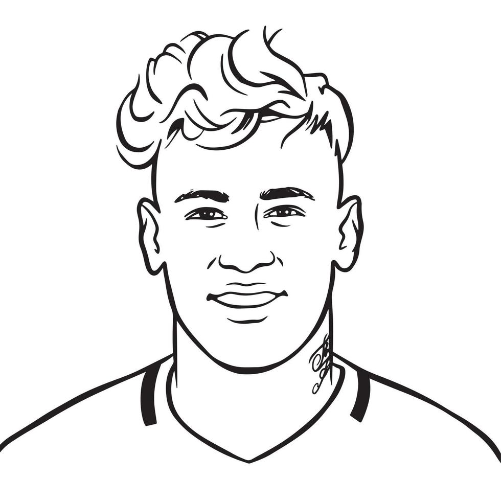 Brazilian footballer Brazil Neymar Jr vector portrait illustration. Black and whit line