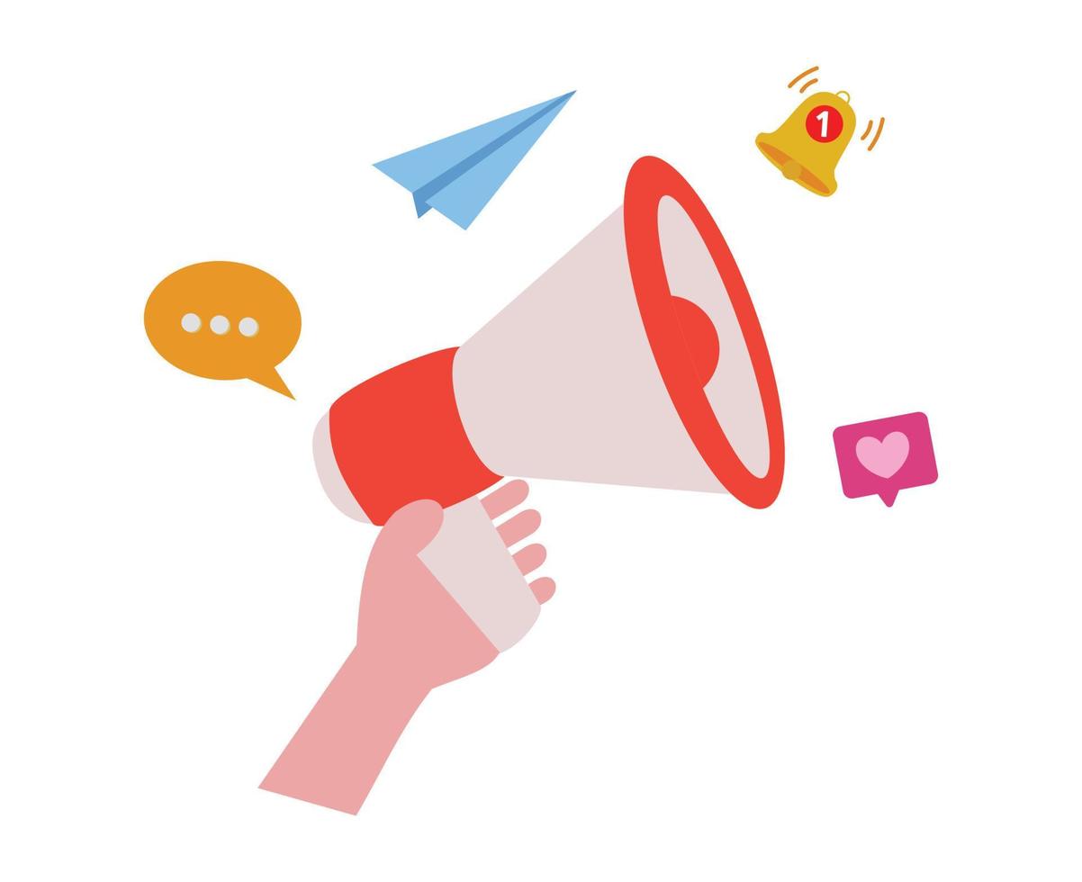 megaphone and notification icon. hand holding megaphone. megaphone and message icon vector