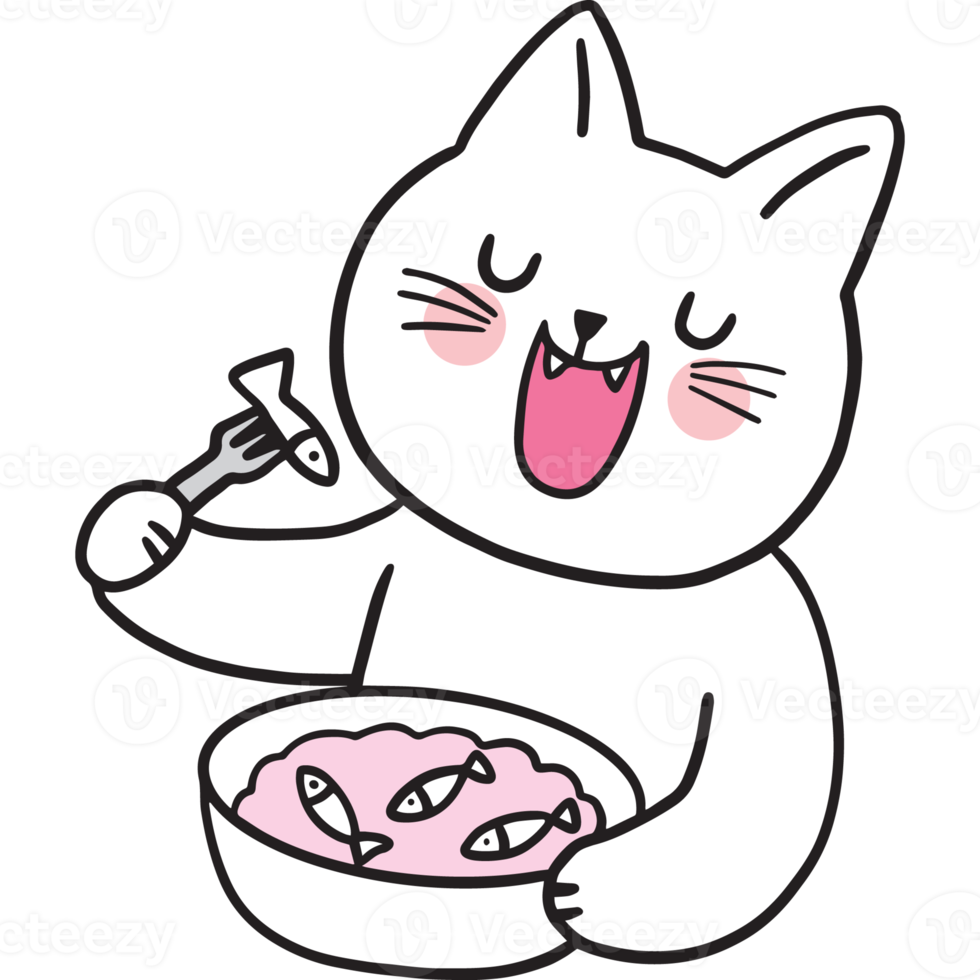 Cartoon cute character white cat clipart. png