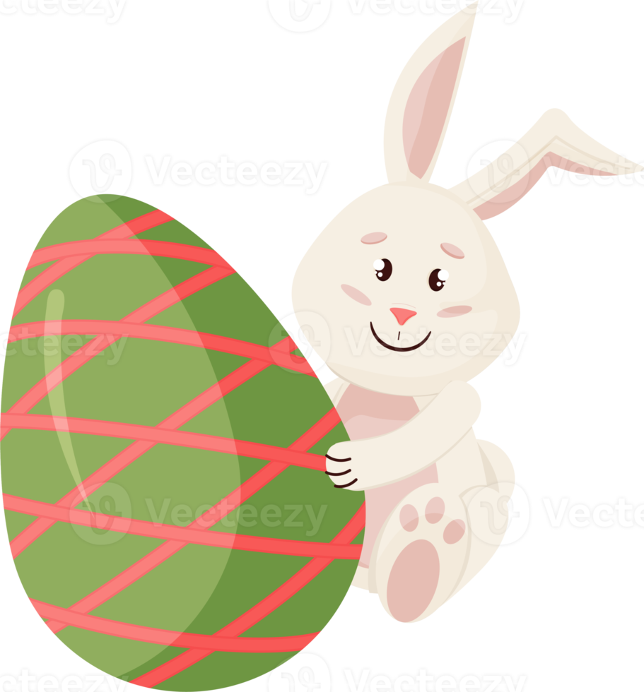 Bunny Character. Sitting and Smile Funny, Happy Easter Cartoon Rabbit with Egg png