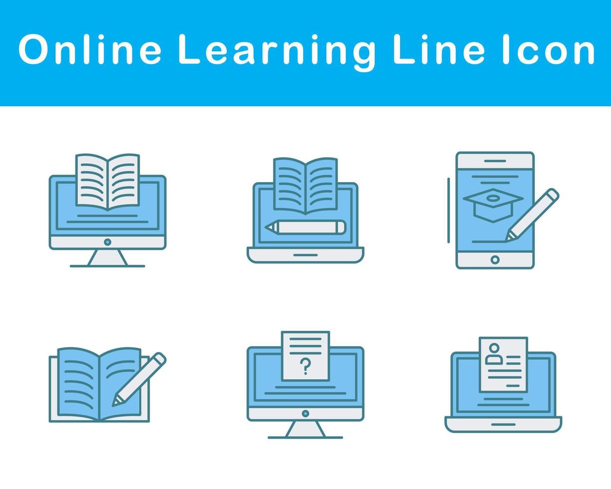en línea aprendizaje vector icono conjunto