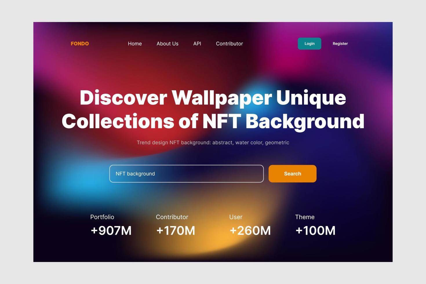 NFT background hero landing page website design for desktop vector