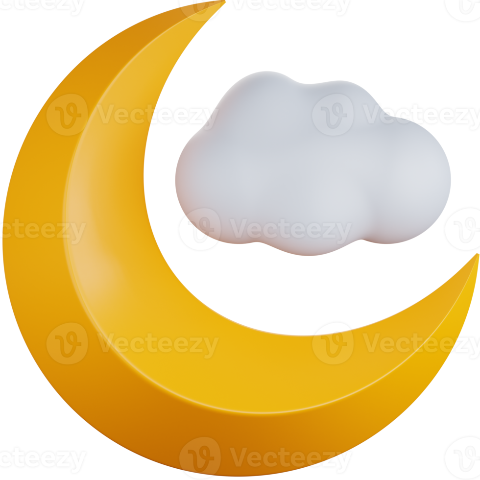 3d ícone ilustração crescente lua com pequeno nuvem png